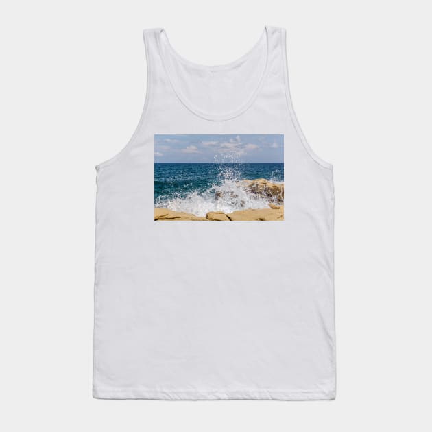 Wave breaks on rocks of the Sliema coast Tank Top by lena-maximova